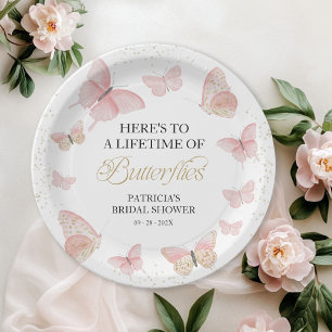 Assiettes En Carton Une vie de papillons Fête des mariées or rose