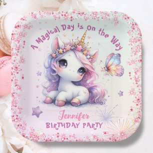 Assiettes En Carton Unicorn Anniversaire Fille Rose Purple Papier