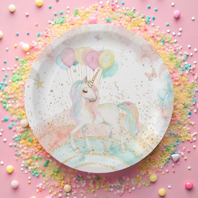 Assiettes En Carton Unicorn Arc en ciel magique Anniversaire (Créateur téléchargé)