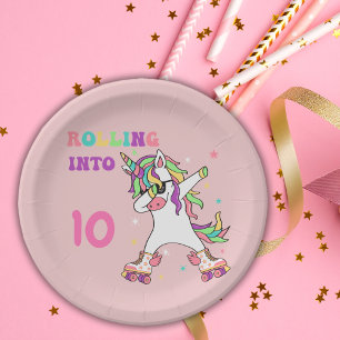 Assiettes En Carton Unicorn Dabbing Roller Patinage Anniversaire