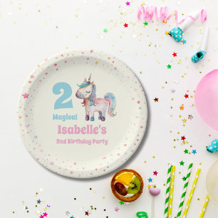 Assiettes En Carton Unicorn Deux Magiques 2e fête d'anniversaire