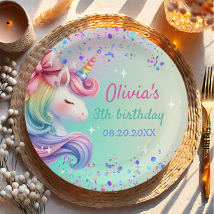 Assiettes En Carton Unicorn Girl Magique Pastel Rainbow Anniversaire