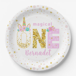Assiettes En Carton Unicorn Horn 1er Anniversaire Gold Parties scintil