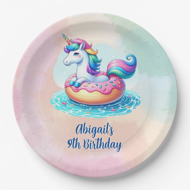 Assiettes En Carton Unicorn Pool Party Anniversaire (Devant)