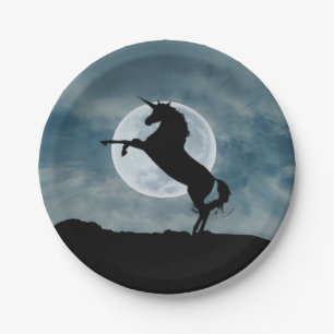 Assiettes En Carton Unicorn Silhouette Pleine lune nuit Sky tendance