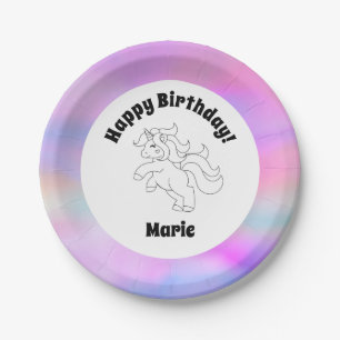 Assiettes En Carton Unicorn Space Joyeux anniversaire