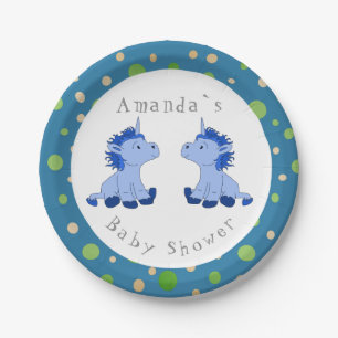 Assiettes En Carton Unicorn Twin Boy Baby shower Party