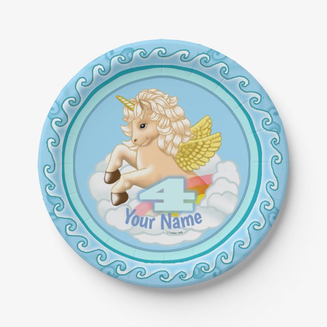 Assiettes En Carton Unicorne 4 ans Plaques papier Anniversaire (Devant)
