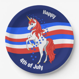 Assiettes En Carton Unicorne américaine patriotique rouge blanc