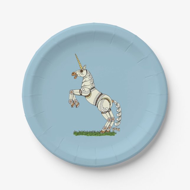 Assiettes En Carton Unicorne mécanique (Devant)