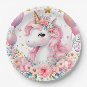 Assiettes En Carton Unicorne rose