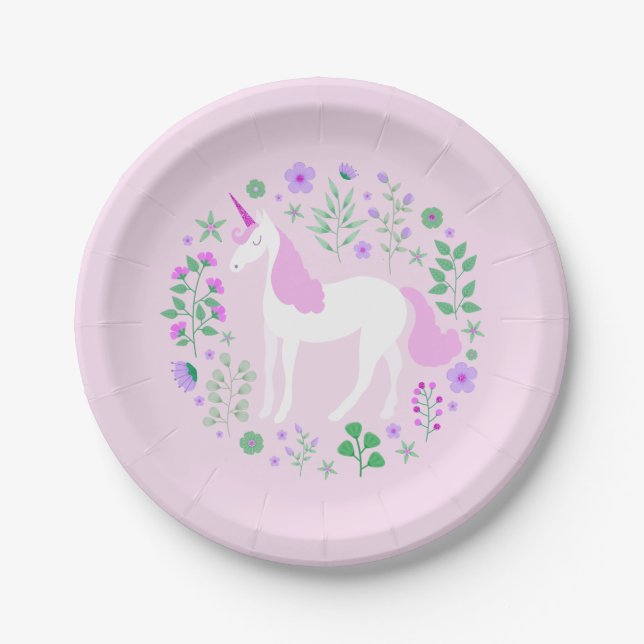 Assiettes En Carton Unicorne rose Faux Parties scintillant rose (Devant)