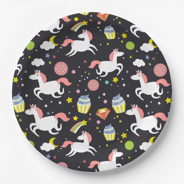 Assiettes En Carton Unicornes (Devant)