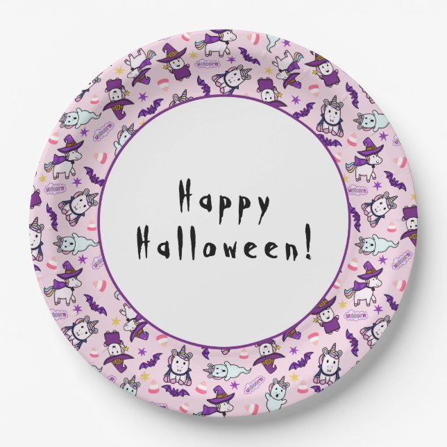 Assiettes En Carton Unicornes d'Halloween (Devant)