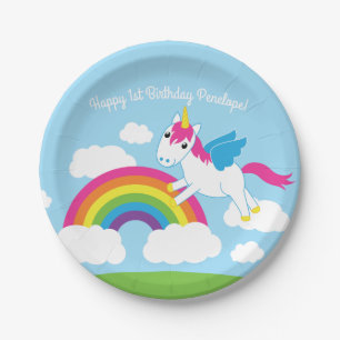 Assiettes En Carton Unicorns & Rainbows Mignonne 1er Anniversaire Thè