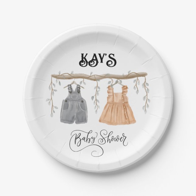Assiettes En Carton Unisex Twins Verdure Baby shower Floral (Devant)