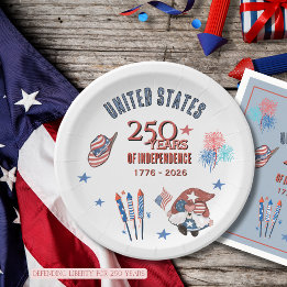 Assiettes En Carton US 250th Anniversary Patriotic Gnome Paper Plates