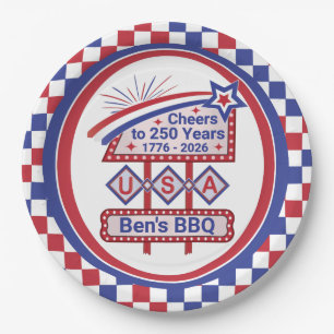 Assiettes En Carton USA 250 personnalisé - Marquee Rétro Patriotique