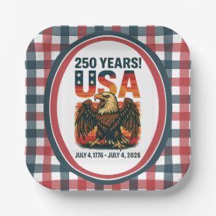 Assiettes En Carton USA 250 Years - Patriotic Bald Eagle 4 juillet 202