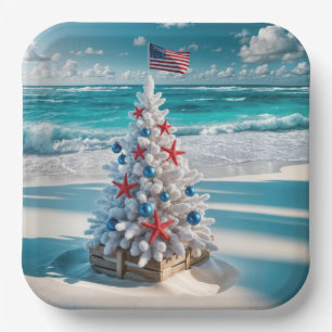 Assiettes En Carton USA Flag Christmas Tree