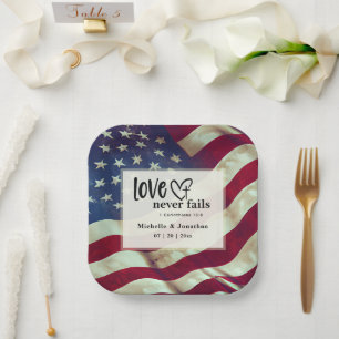 Assiettes En Carton USA Flag Love n'échoue jamais Mariage Bible Verse