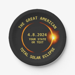 Assiettes En Carton USA Total Solar Eclipse Party 4/8/2024 Custom Text