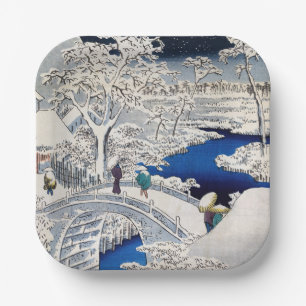 Assiettes En Carton Utagawa Hiroshige - Pont des tambours à Meguro