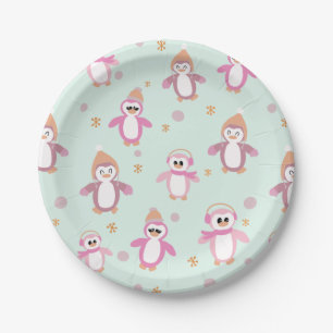 Assiettes En Carton Vacances à la menthe d'hiver et rose