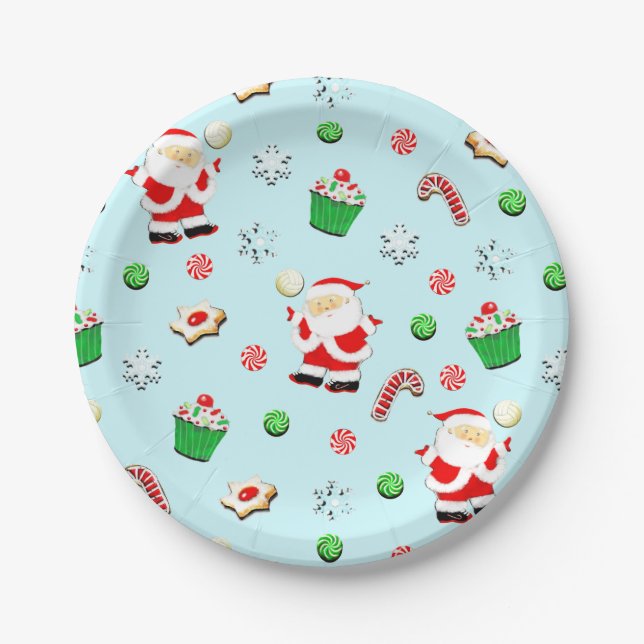 Assiettes En Carton Vacances de Noël de volley-ball (Devant)