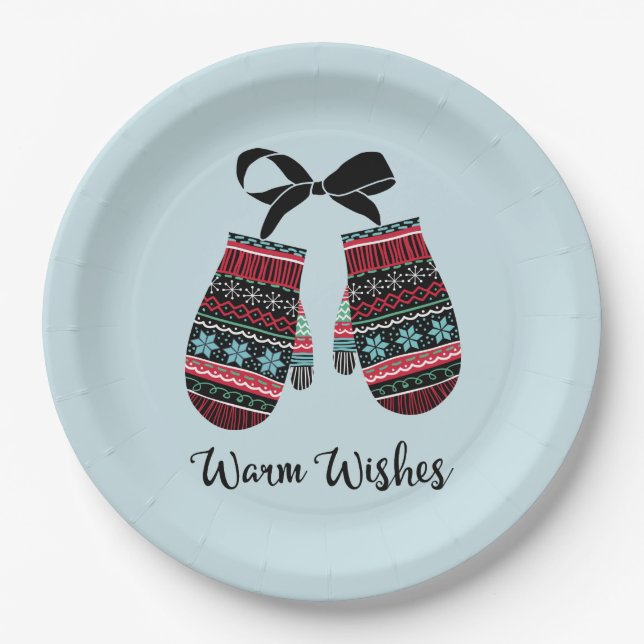 Assiettes En Carton Vacances Mittens Chaleureux Voeux Plaques de Papie (Devant)