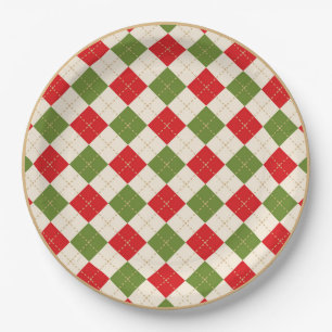 Assiettes En Carton Vacances Rouge et Vert Jacquard Plaque de Noël