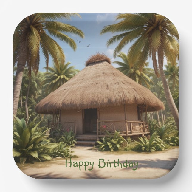 Assiettes En Carton Vacances tropicales Anniversaire (Recto)