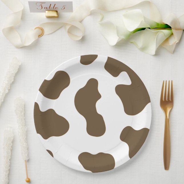 Assiettes En Carton Vache blanche Brown Imprimer Pays Western Rodeo Pa (Mariage)