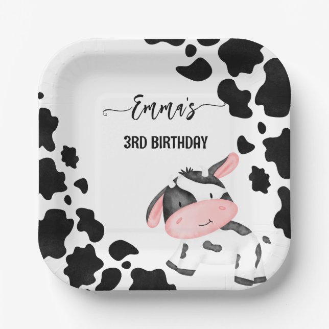 Assiettes En Carton Vache de fête vache vache motif personnalisé (Recto)