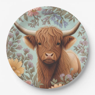 Assiettes En Carton Vache des Highlands Pastel Floral Inspiré de Willi
