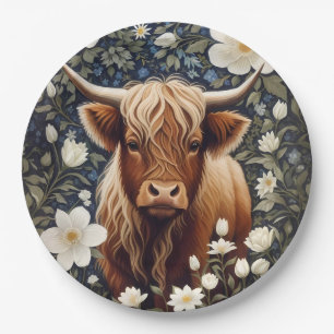 Assiettes En Carton Vache Highland Élégant Blanc Floral