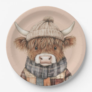 Assiettes En Carton Vache Highland mignonne en Crème Boho Casquette