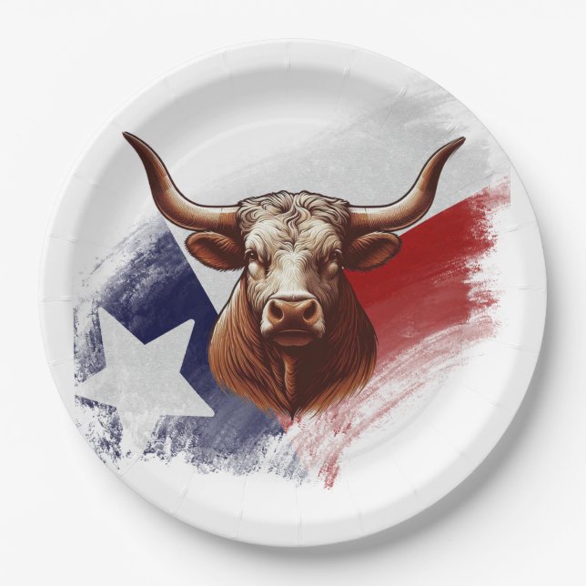 Assiettes En Carton Vache longhorne du Texas (Devant)
