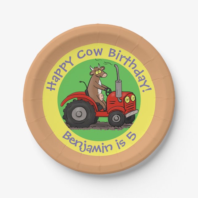 Assiettes En Carton Vache mignonne équitation tracteur anniversaire pe (Devant)
