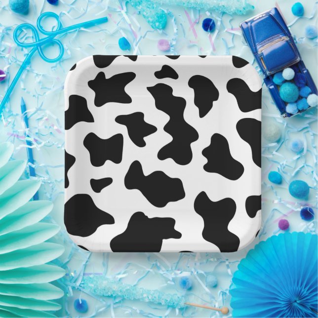 Assiettes En Carton Vache noire et blanche Imprimer ferme Grange Fête  (Fête)
