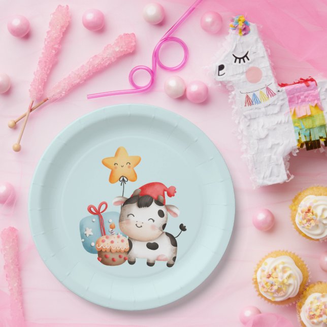 Assiettes En Carton Vache souriante mignonne adorable Anniversaire (Fête)