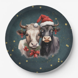 Assiettes En Carton Vaches de Noël mignonnes