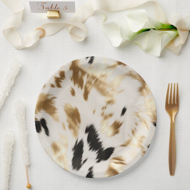 Assiettes En Carton Vachette blanche à crème noire de l'Ouest (Mariage)
