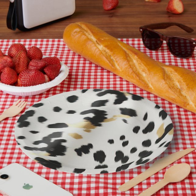 Assiettes En Carton Vachette blanche noire (Pique-nique)