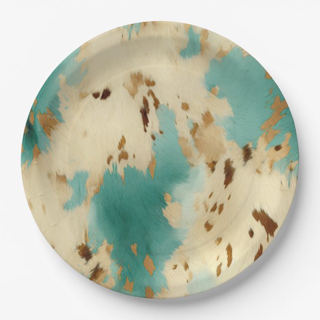 Assiettes En Carton Vachure d'or blanc turquoise (Devant)