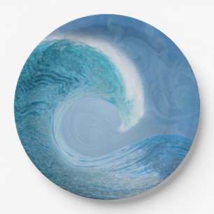 Assiettes En Carton Vague Bleue Artistique