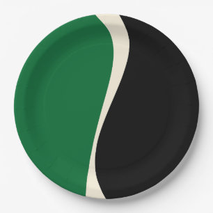Assiettes En Carton Vagues simples 2 en vert, crème et noir