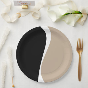 Assiettes En Carton Vagues simples 2 - Taupe, noir et blanc