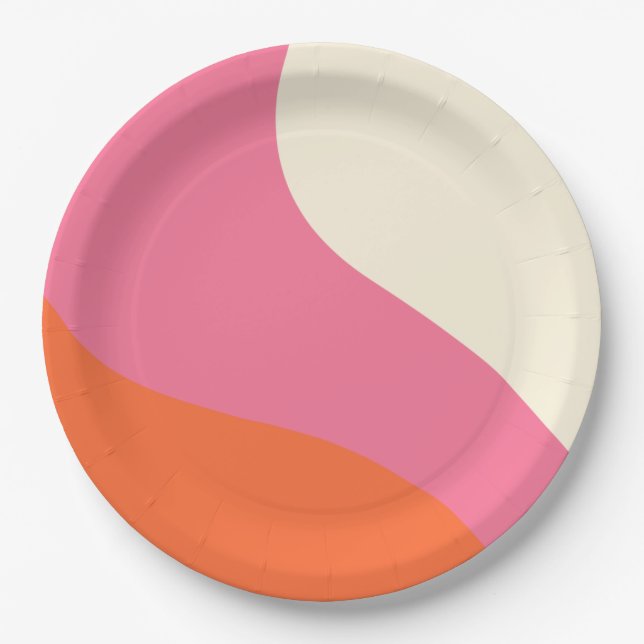 Assiettes En Carton Vagues simples - rose, orange et crème (Devant)