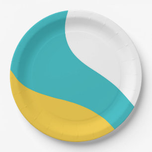 Assiettes En Carton Vagues simples - Turquoise et Jaune